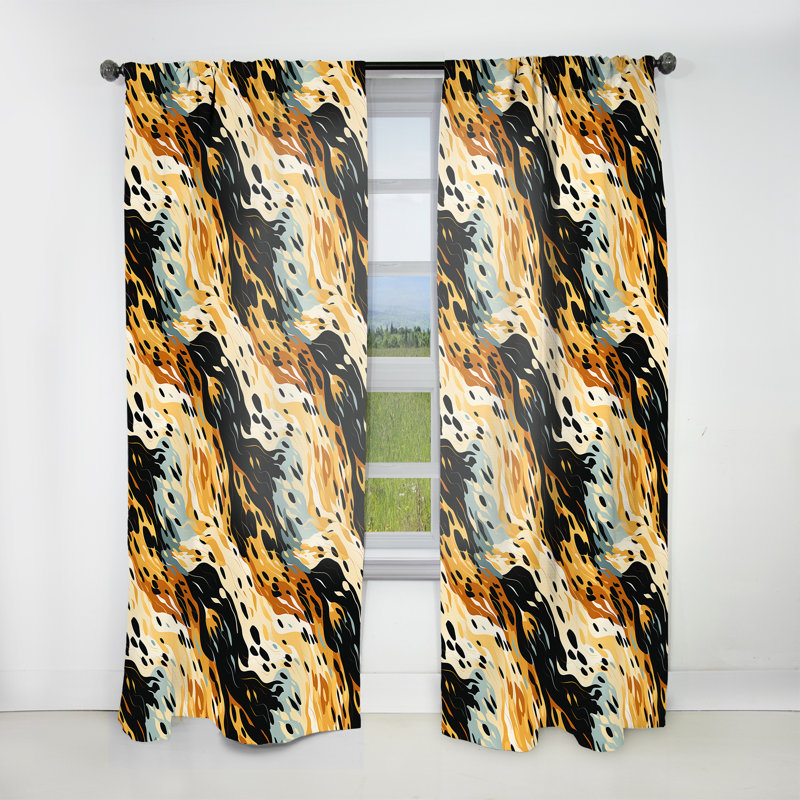 Rideau moderne noir et jaune léopard opulen II - velours obscurcissant - 1 panneau, L 52 po x L 90 po
