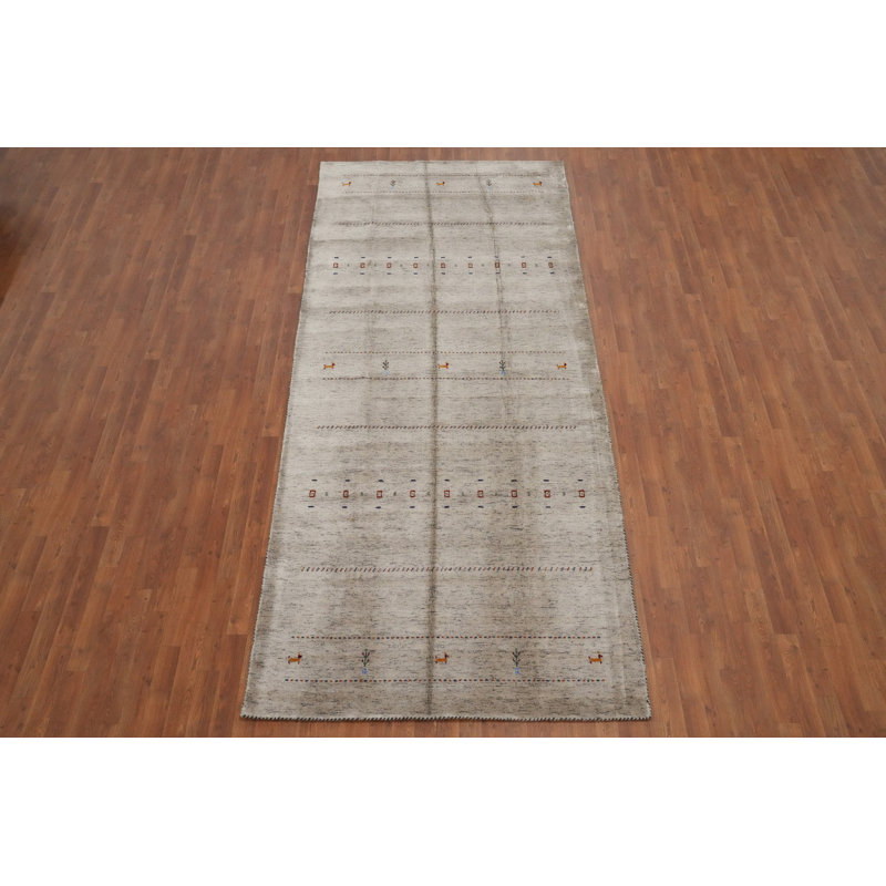 Elegant Minimalist Gabbeh Style Area Rug 5x12 with Subtle Geometric Patterns