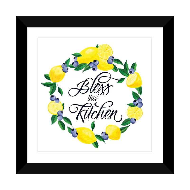 «Lemon Blueberry Kitchen Sign I», impression sur toile, H 16 po x l 16 po x P 1 po, Papier d'art encadré noir, Blanc