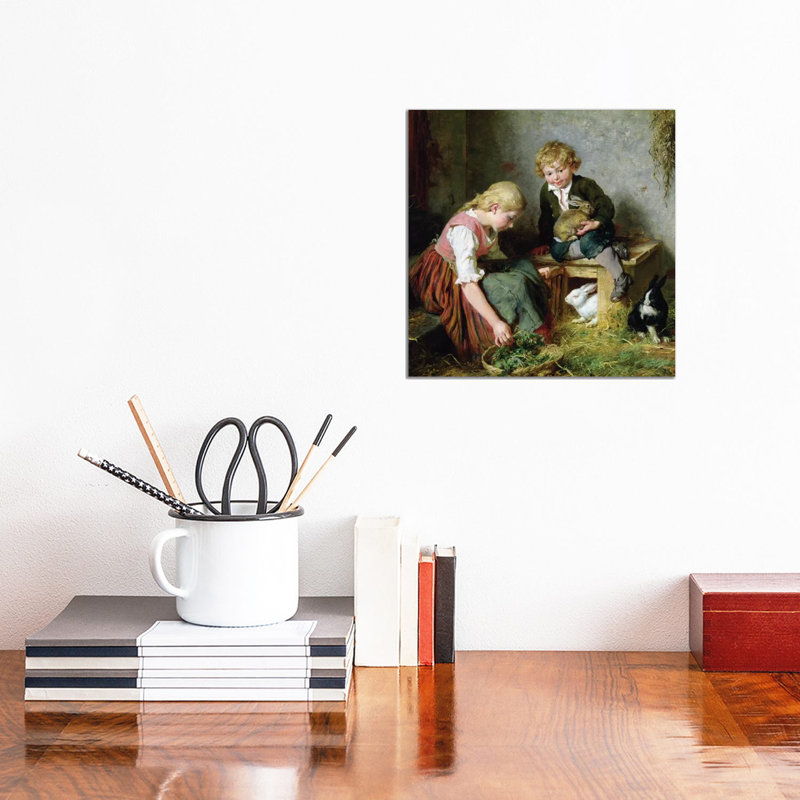 Feeding The Rabbits by Felix Schlesinger - Wrapped Canvas Gallery-Wrapped Canvas Giclée, 30.48 cm H x 30.48 cm W