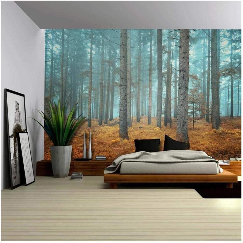 Murale forêt d'herbe jaune en automne, 100" L x 144" W