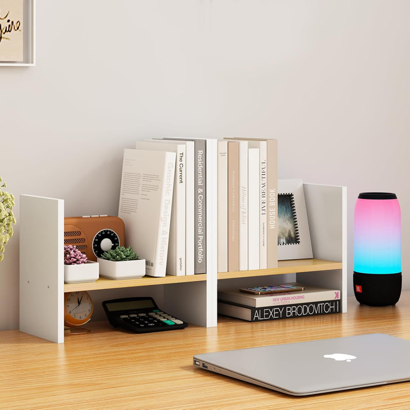 White Office Desk Storage Box And Storage Small Desktop Bookshelf, 13.7" H x 24.4" W x 5.9" D, White