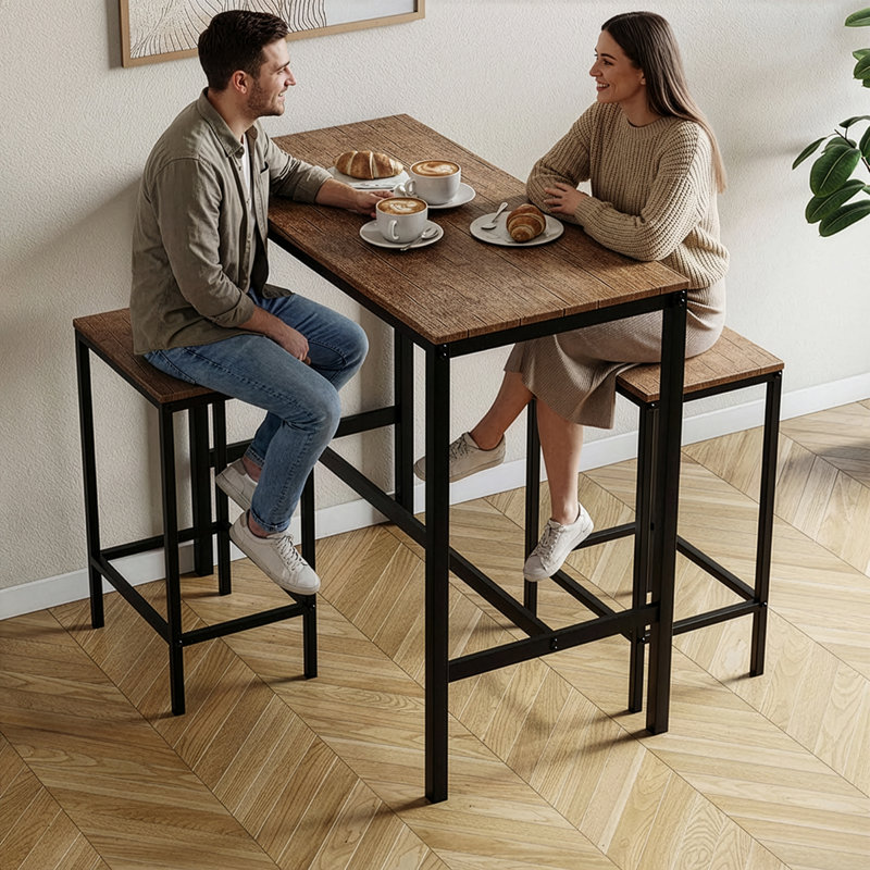 Addlyn 2 - Person Dining Set, Black, Dark Wood, Dark Wood/Black