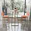 Ensemble de table et chaises de bar, ensemble de trois pièces, structure dorée, coussins de siège et de dossier en éponge, table de bar avec rangement (coussin doré, beige et orange)-905844968