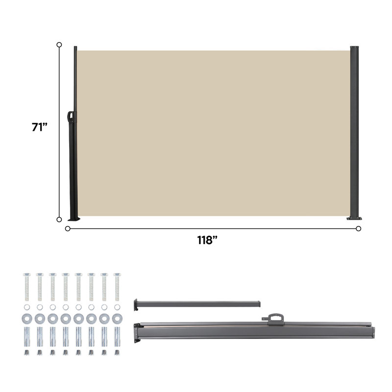 Auvent rétractable à écran latéral, 118 po x 71 po beige, imperméable, crée un espace privé dans le patio, le jardin, le balcon, l'intimité du balcon en tissu,