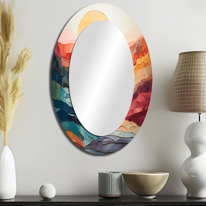 Pastel Bold Sunset Landscape II - Traditional Oval Wall Mirror, 36" x 24"