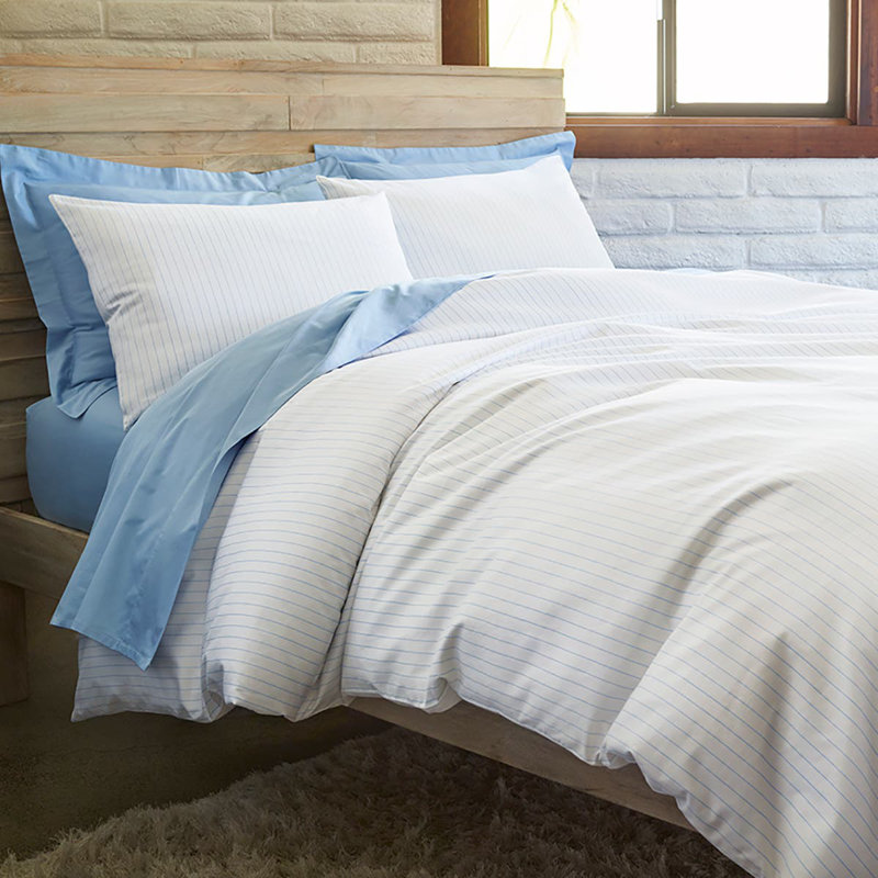 Ensemble de draps 100% satin de coton 500 fils Vendée, Bleu rivière, Simple TG
