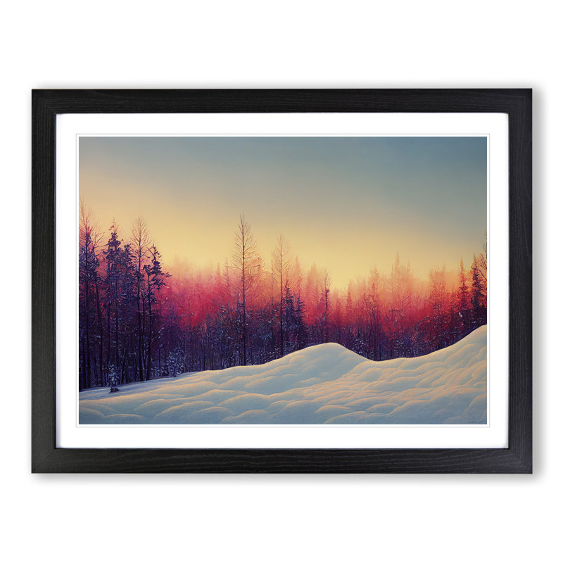 XH1022-10213X Winter Forest Sunrise Art - Single Picture Frame Print, 34cm H x 46cm W x 2cm D, Black Framed