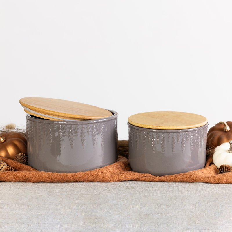  Stoneware 7.75 in. Brown Autumn Storage Containers Set of 2