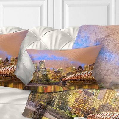 Cityscape Photography Calgary at Night Lumbar Pillow
