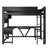 Full-Size Wood Gaming Loft Bed with Desk, Storage Shelves, LED Light & USB Charging Station, Black-394776552