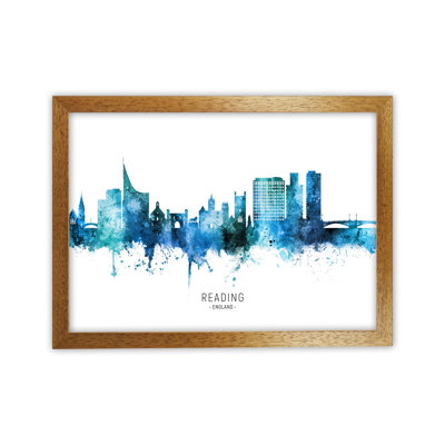 Reading England Skyline Blue City Name by Michael Tompsett - Print