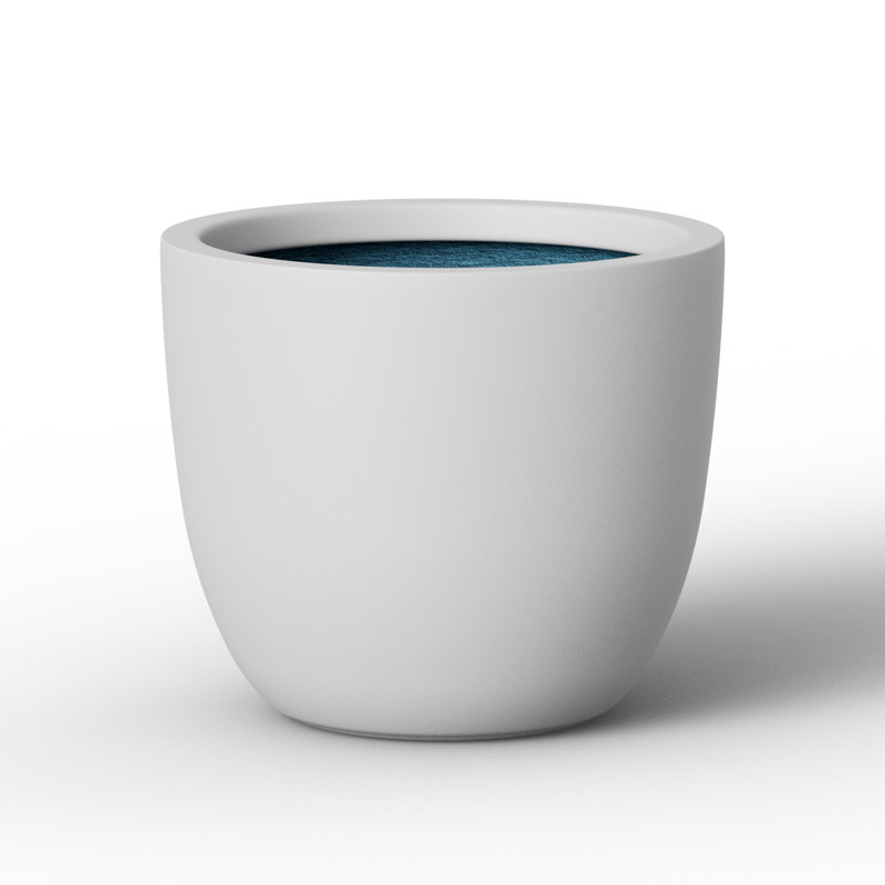 13.5" W x 11.5" H Medium Bright White Concrete Tall Round Planter / Pot with Drainage Hole for Indoor & Outdoor