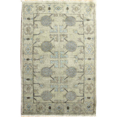 Fine Khotan Khotan One-of-a-Kind Square 2'3" X 2'3" New Age Square Area Rug in Gray/Green