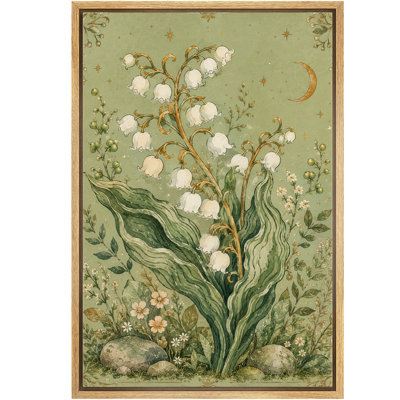 Vintage Lily Of The Valley Botanical Framed Canvas Master Bedroom Wall Art Work Print