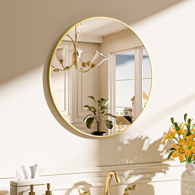 Round/Circle Vanity Mirror with Aluminum Alloy Frame, HD Tempered Glass, French Cleat Mounted Wall Decor Bathroom Vanity Mirror