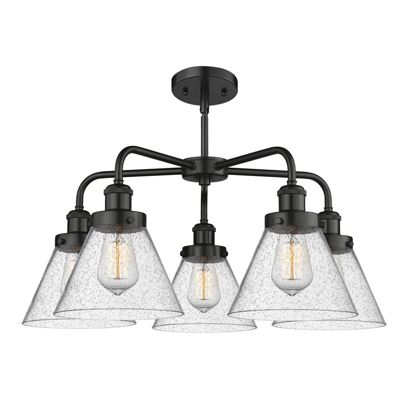 Lustre suspendu 5 lumières Cone, Grainé, Noir mat