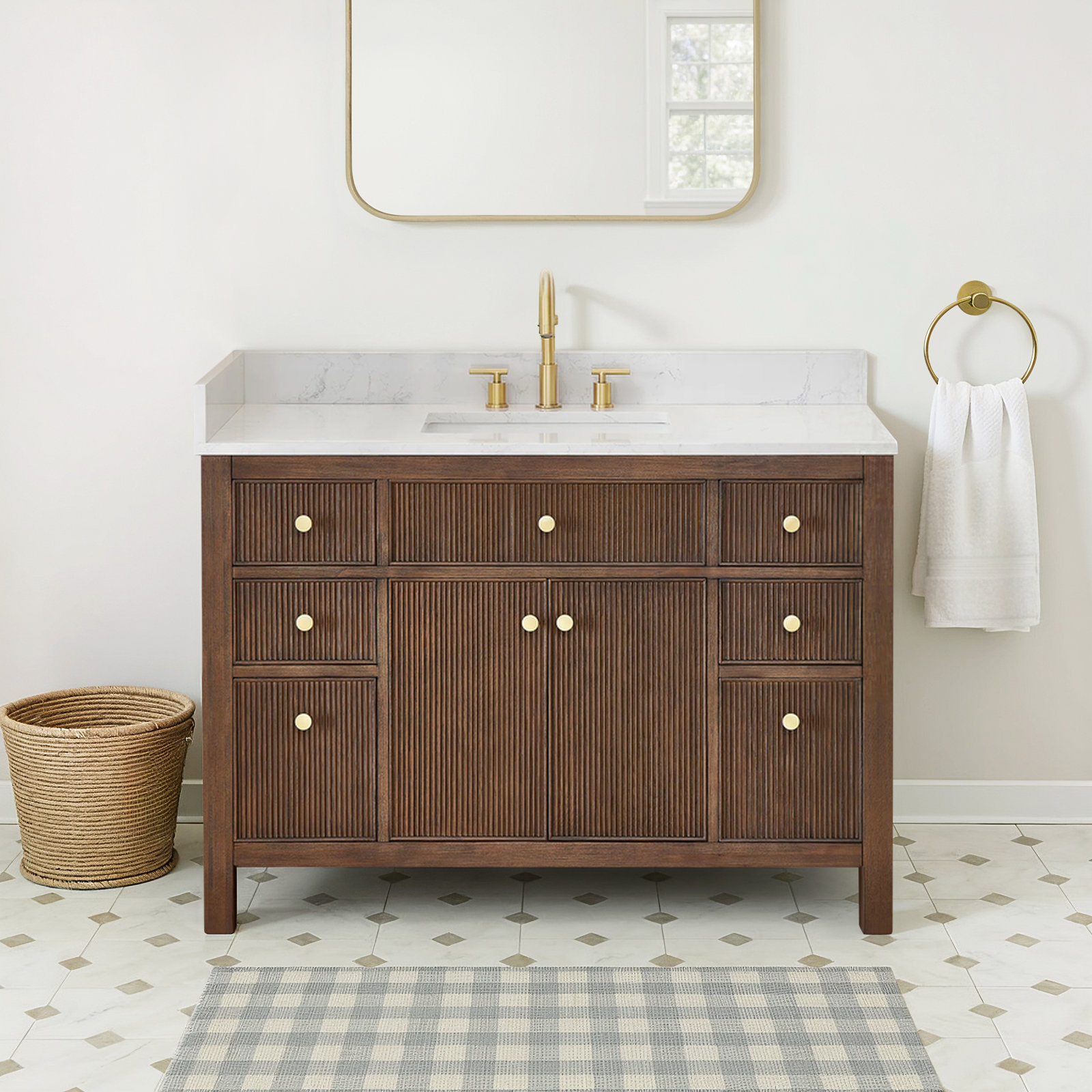 Lala 48" Single Bathroom Vanity, Brown Brushed Oak