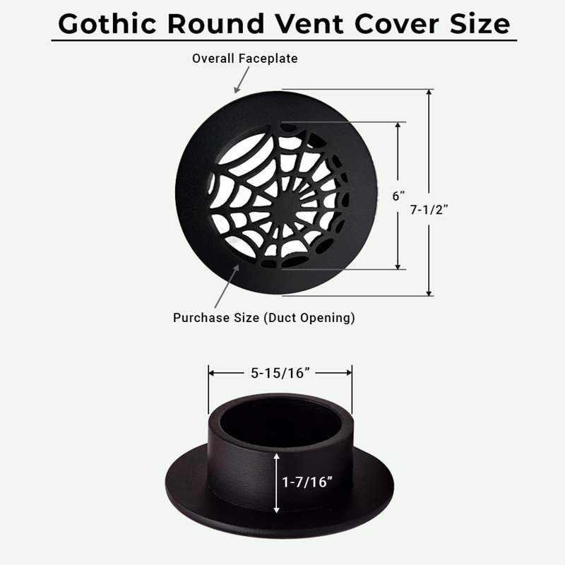 Évent d'aération rond 6 po Spooky Gothic (taille de la façade totale: 7 1/2 po), Mur avec trous de vis, Blanc thermolaqué