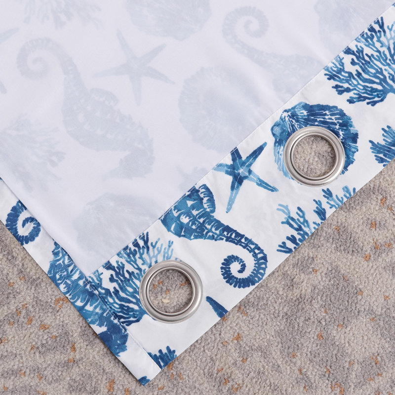 Ocean Blue Seashell Print Light-Filtering Polyester Window Panels