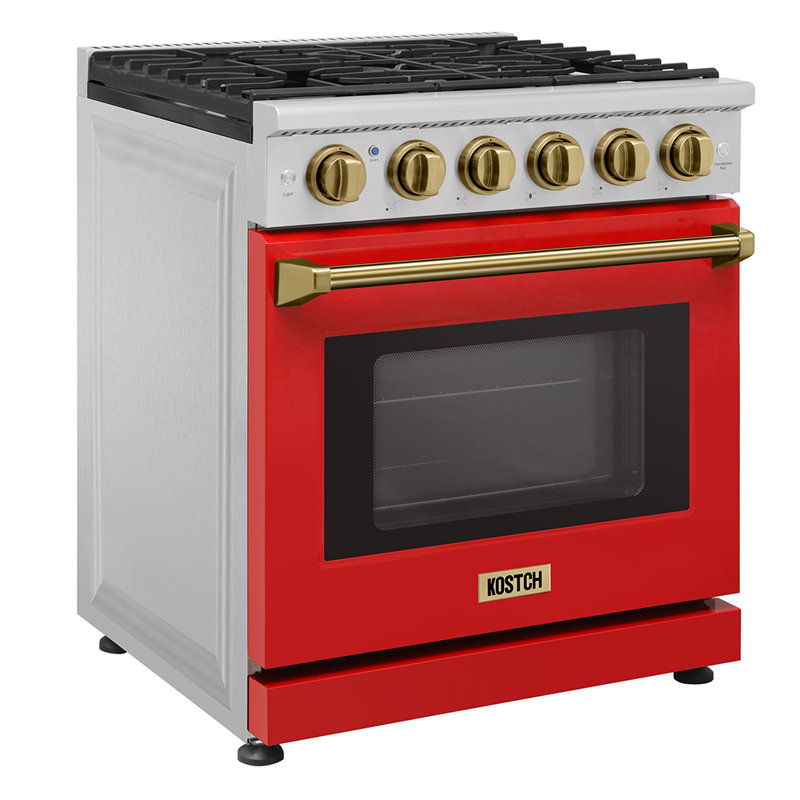 Cuisinière au gaz naturel autoportante de 4,55 pieds cubes avec cuisinière à gaz 30 po Kostch, Rouge, Bronze, Natural Gas