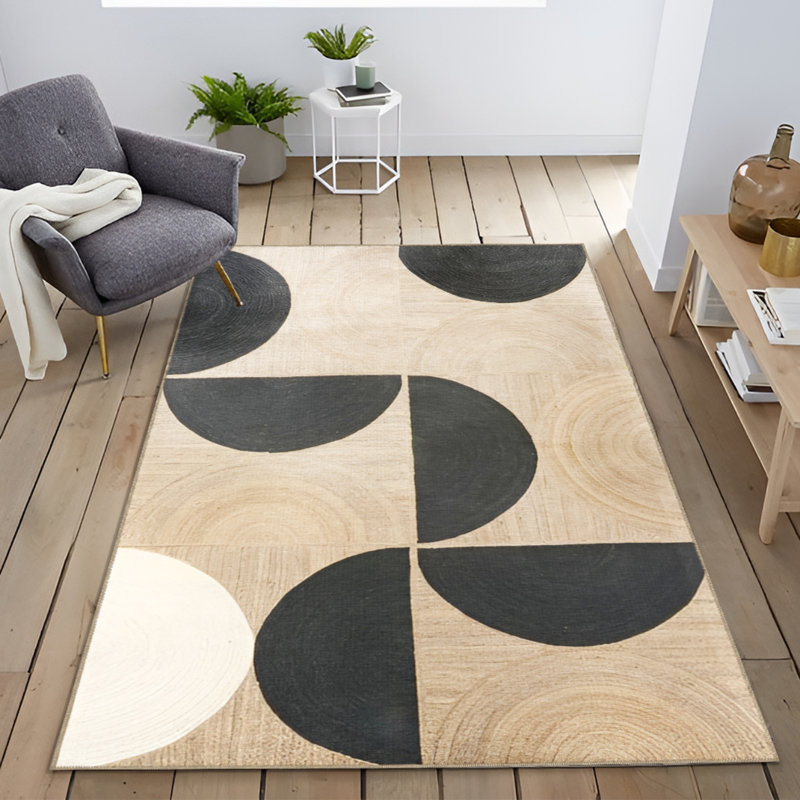 Tapis en polypropylène à motif géométrique de couleur noire Nahabed, Rectangle 2 pi 7 po x 4 pi 11 po