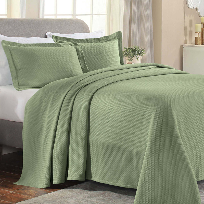Sage Cotton Twin Reversible Bedspread Set with Sham