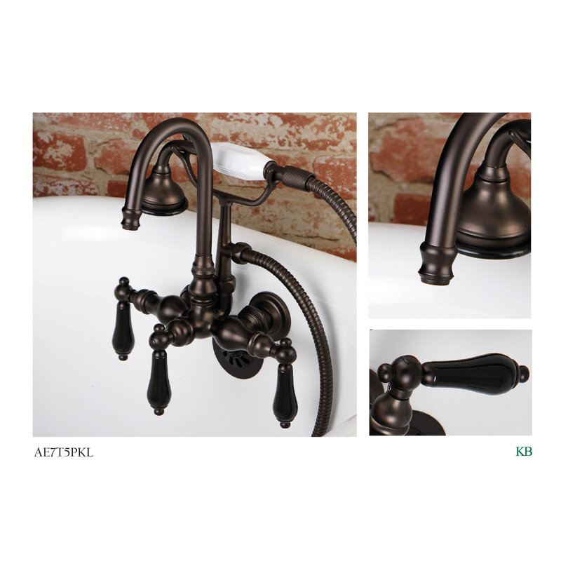 Kingston Brass Duchess Three-Handle 2-Hole Tub Wall Mount Clawfoot Tub Faucet with Hand Shower, Oil Rubbed Bronze