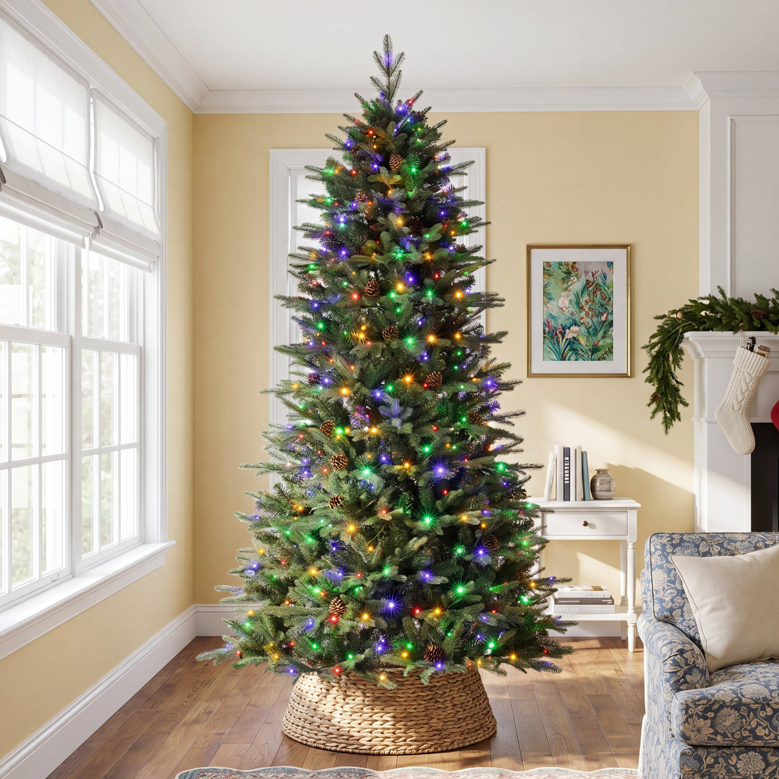 Pre-Lit Fir Artificial Christmas Tree with Multi-Color Lights, 7' H