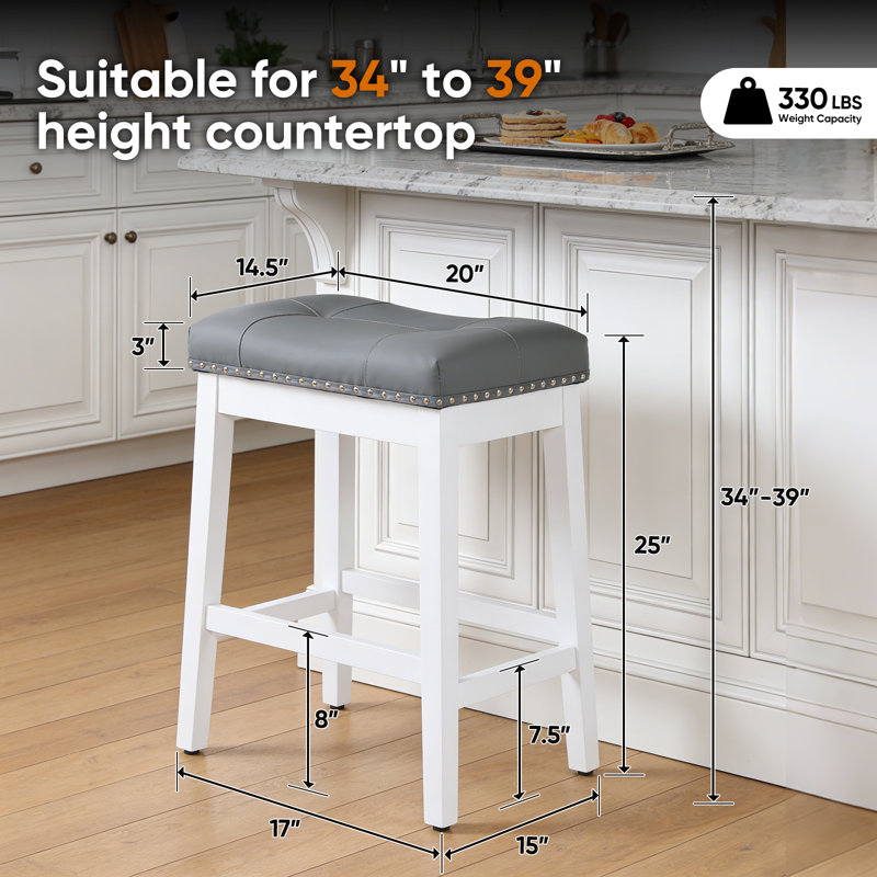 Ensemble de 2 tabourets de bar à hauteur de comptoir rembourrés, tabourets de cuisine en cuir de polyuréthane avec siège de selle