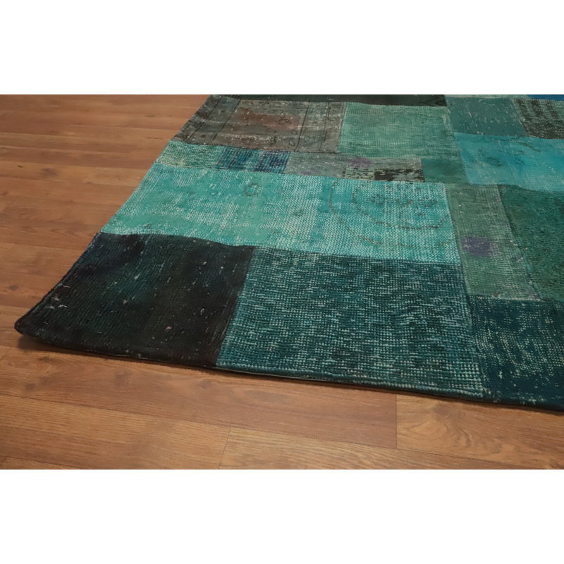 Wool Geometric Patchwork Distressed Area Rug 8x10