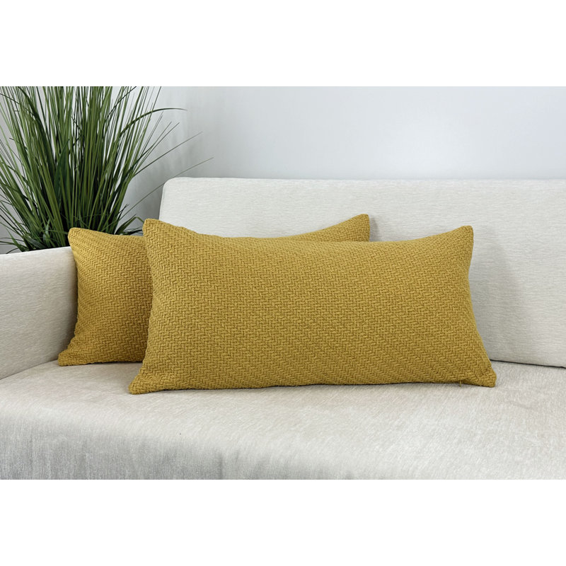 Gold Rectangular Knitted Polyester Pillow Cover 14" x 26"