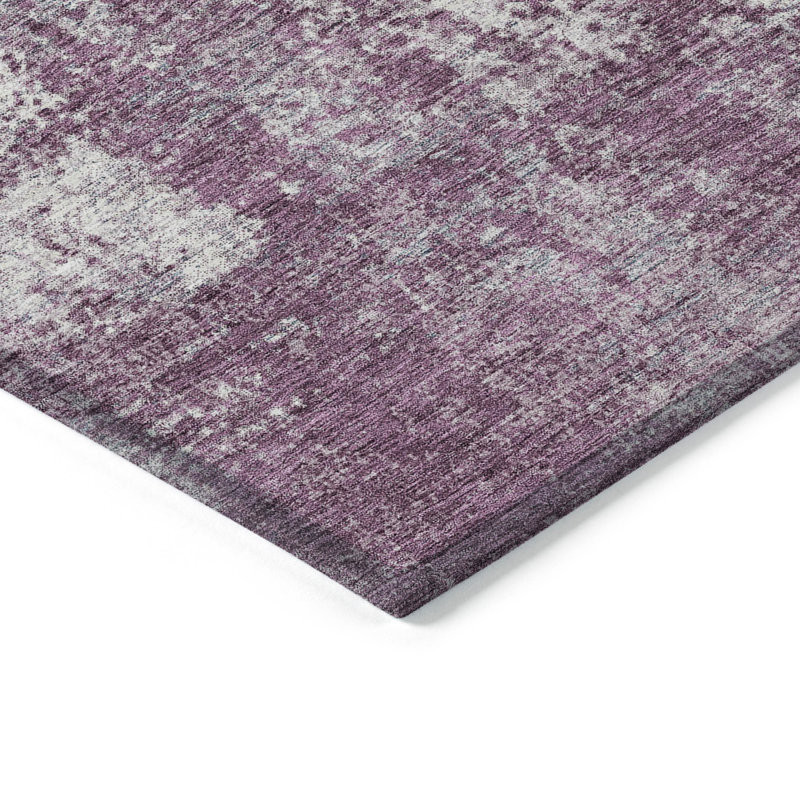 Tapis extérieur lavable abstrait 3 pi x 5 pi prune et ivoire