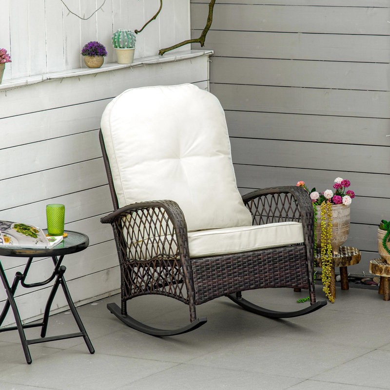 Chaise berçante de patio confortable, courbée, blanc crème pour chaise d'extérieur avec coussin, style rustique