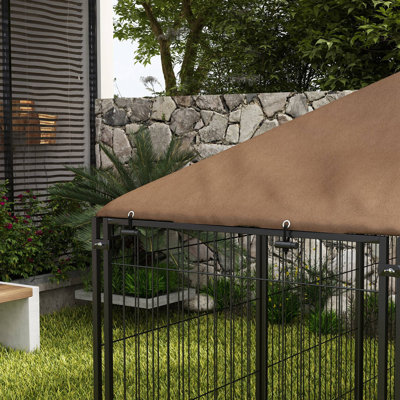 Outside Dog Kennel, 6.9' x 4.6' x 5' Puppy Play Pen with Canopy, Garden Playpen Fence Crate Enclosure Cage Rotating Bowl, for Dogs, Chickens, Ducks, Black