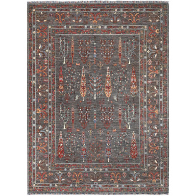 High-Quality Hand-Knotted Dark Grey Area Rug
