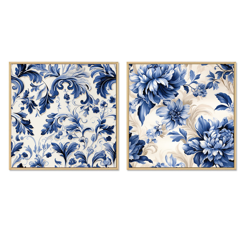 Moore - Ensemble de 2 collages carrés botaniques abstraits, Cadre flottant brun, H 16 po x l 33 po
