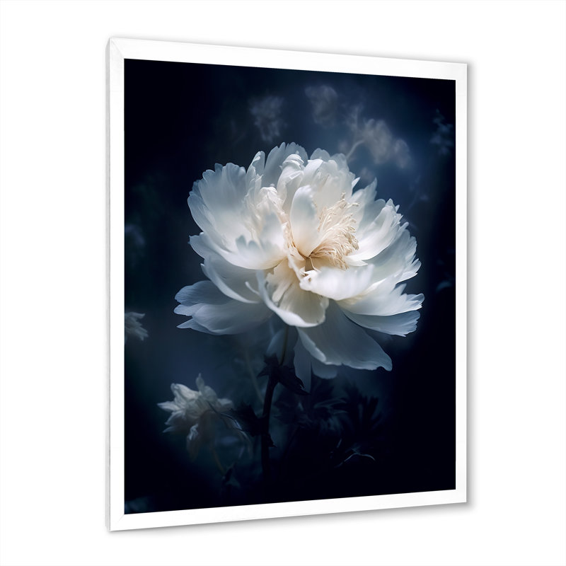 Pivoine blanche blanche sérénité sur toile, H 40 po x l 30 po x P 1,5 po, Cadre simple blanc