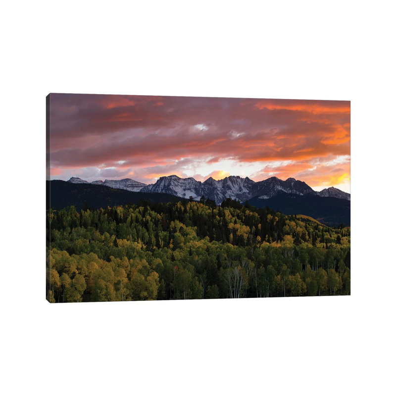 Trees With Mountain Range In The Background At Dusk, Aspen, Pitkin County, Colorado, USA I by Panoramic Images - Wrapped Canvas Print