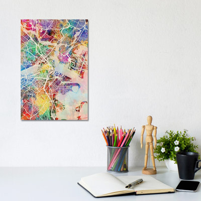 Boston Massachusetts Street Map I by Michael Tompsett - 1 Piece Wrapped Canvas Wall Art