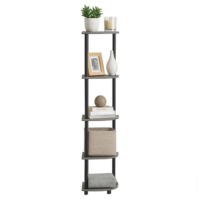 Turn-N-Tube 5-Tier Corner Shelving Unit French Oak and Black Display Rack Tall Storage, French Oak/Black