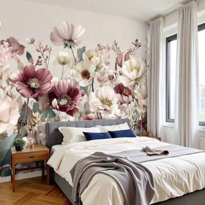Papier peint pelez et collez, aquarelle, fleurs sauvages, crème, parchemin, peintures murales rétro, H 100 po x l 144 po, papier mural amovible en PVC, autocollant, pour chambre à coucher, bureau à domicile