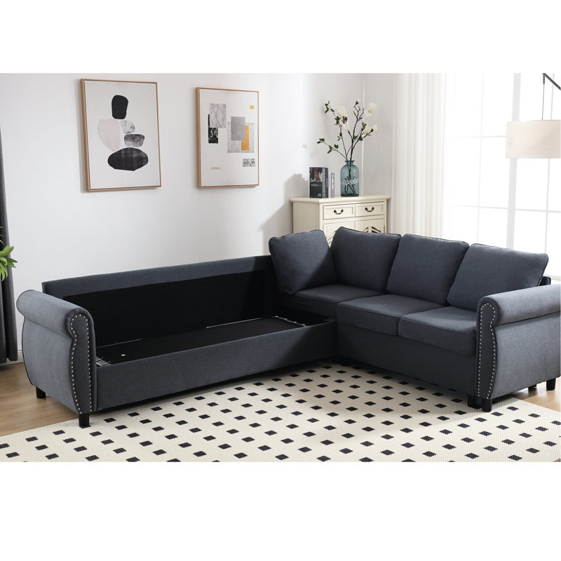 Canapé-lit 6 places, canapé-lit modulaire en L, gris, avec matelas et base solide 2 en 1, pieds en plastique