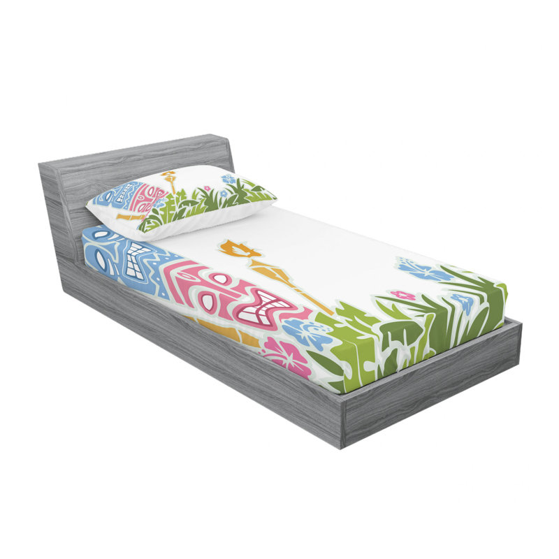 Ensemble de draps entourés de fleurs d'hibiscus frais, Ensemble de draps pour lit simple avec drap-housse