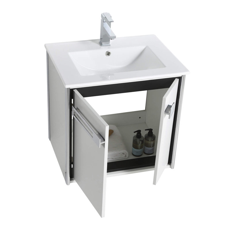 Meuble-lavabo simple l 24 po x P 18,31 po x H 23,25 po, Blanc mat, Chrome poli