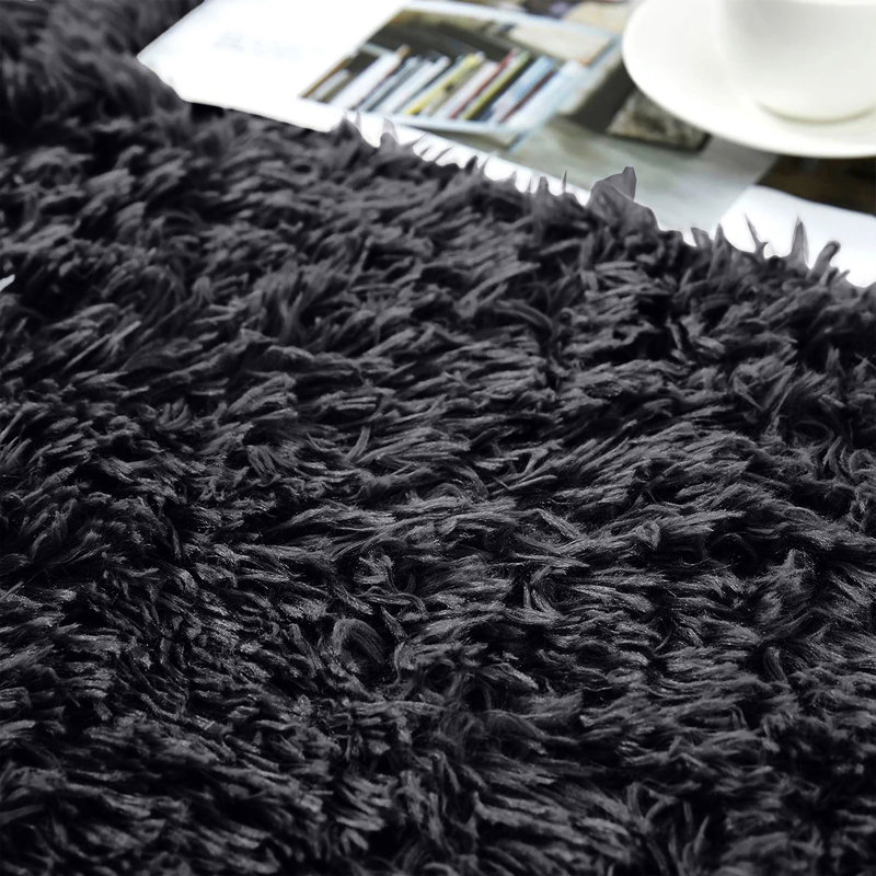 Soft Fluffy Living Room Large Area Rug, Black, Runner 60 x 220 cm