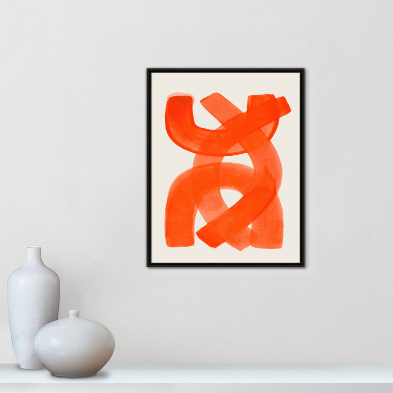Orange Strokes Print by Haniff, Framed Canvas, 23.5'' W x 29.5'' H, Espresso Floater