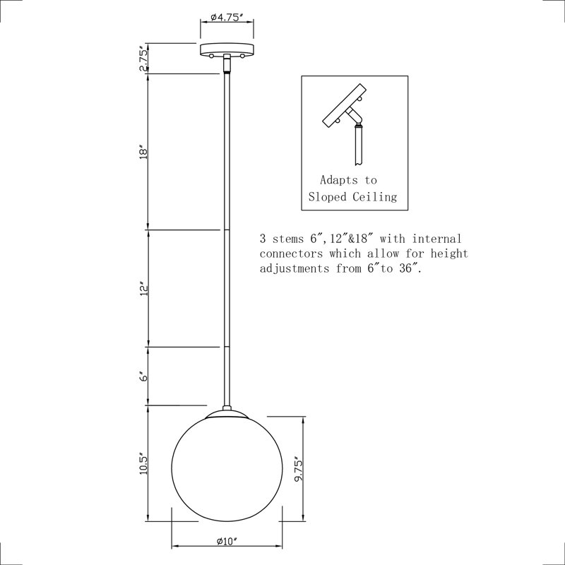 Wilbourn 1-Light Single Pendant , 10.5" H x 10" W x 10" D, Black
