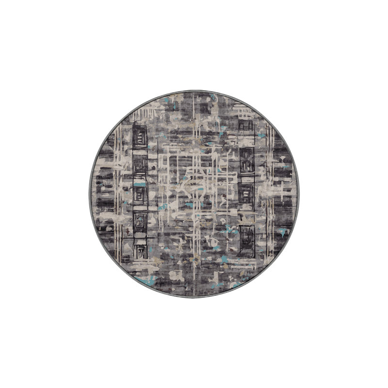 Machine Washable Gray Area Rug, Round 4'