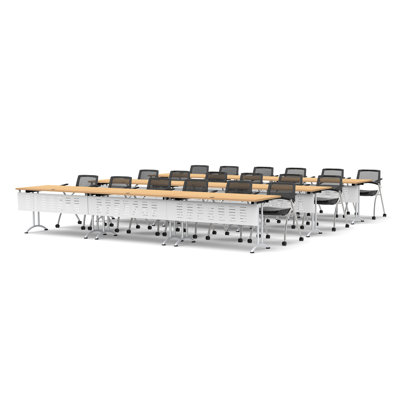 18 Person Training Meeting Seminar Tables with Modesty Panels and 18 Chairs Complete Set by TeamWORK Tables
